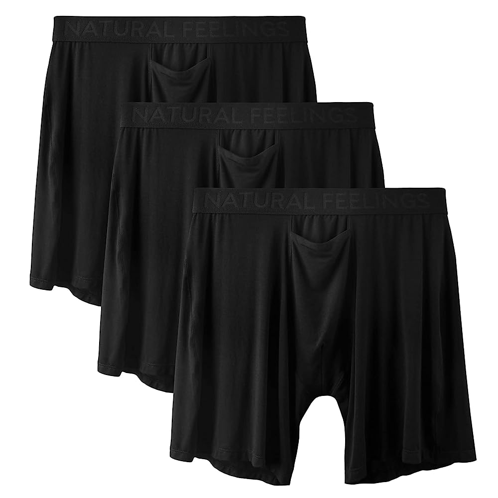 Natural Feelings Mens Underwear Boxer Briefs 3 Pack Premium Modal Men's Underwear Soft Pouch with Horizontal Fly