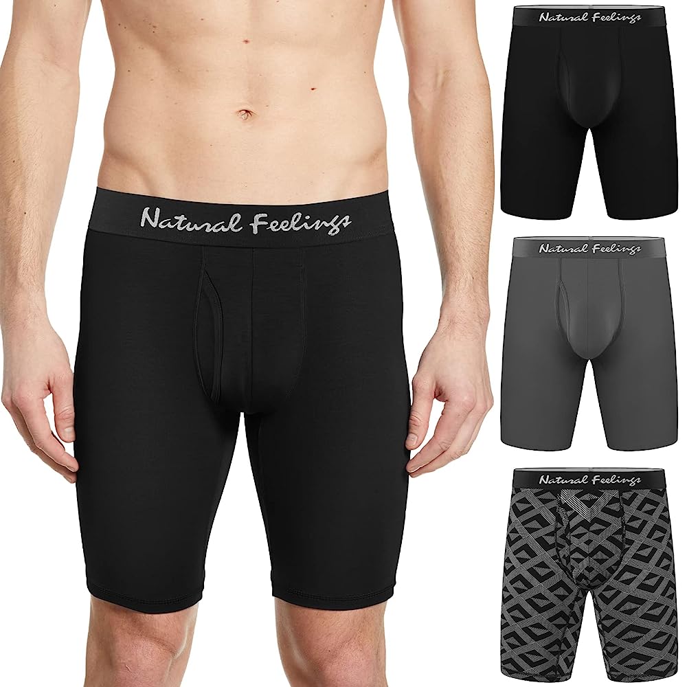 Natural Feelings Mens Underwear Modal Boxer Briefs 9 Inch Long Leg Boxer Briefs for Men Pack