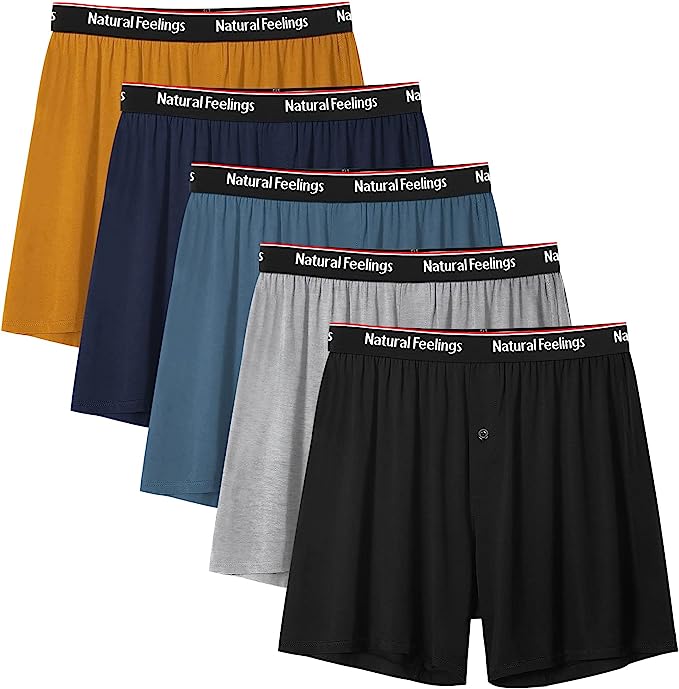 Natural Feelings Men's Boxer Short Bamboo Boxers for Men Loose Fit Mens Soft Underwear Breathable Boxers for Men Pack