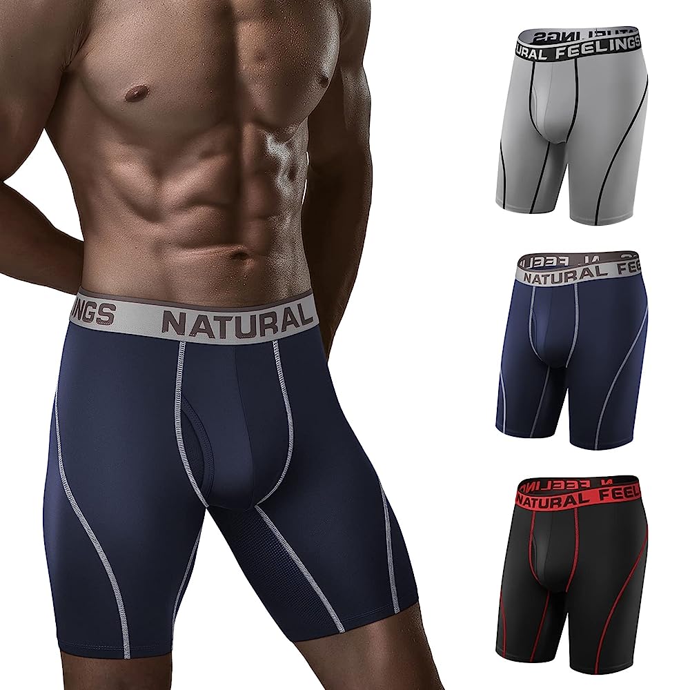 Natural Feelings Mens Underwear Boxer Briefs Long Leg 9 Inch Performance Boxer Briefs for Men