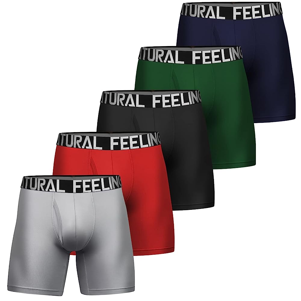 Natural Feelings Mens Underwear Boxer Briefs Long Leg 9 Inch Performance  Boxer Briefs for Men